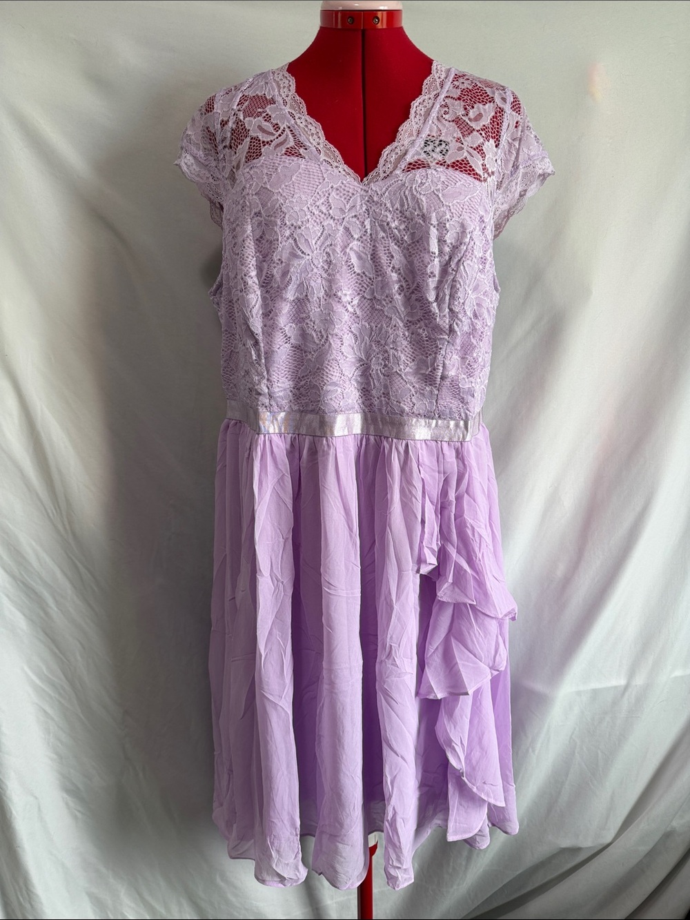 Lilac Lace Bodice Chiffon Mini Dress